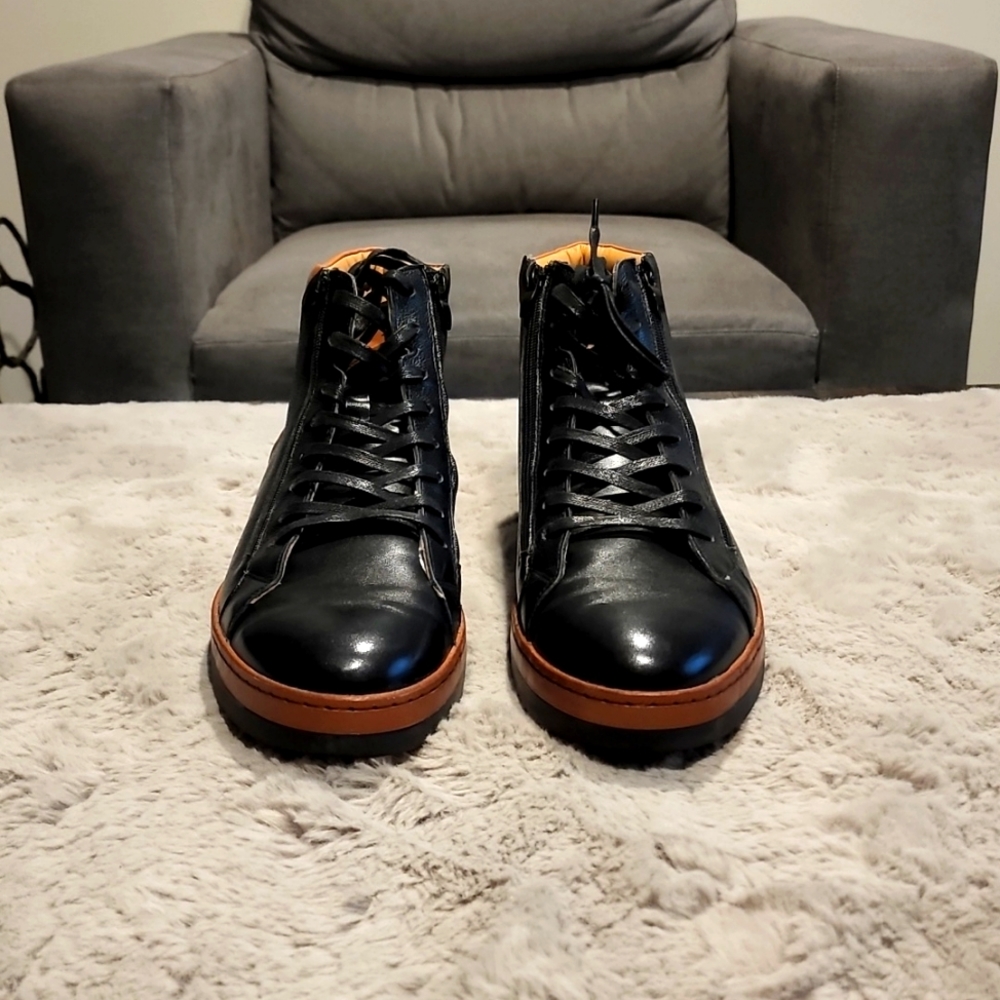 Men's Steven Land Black&Tan Double Zipper, tie (New) Size12 with gym shoe bottom